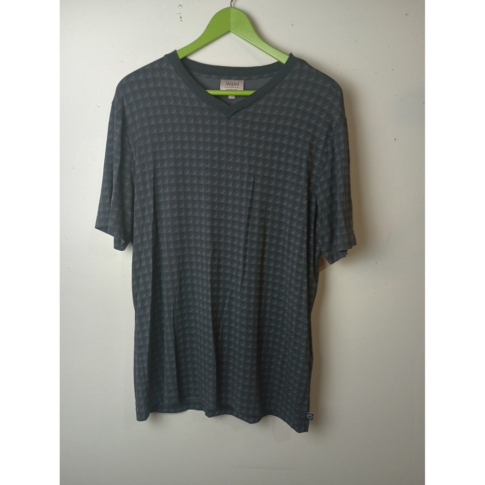 Armani Collezioni Mens XXL Grey Houndstooth V-Neck T-Shirt 6YCM51 CJVKZ